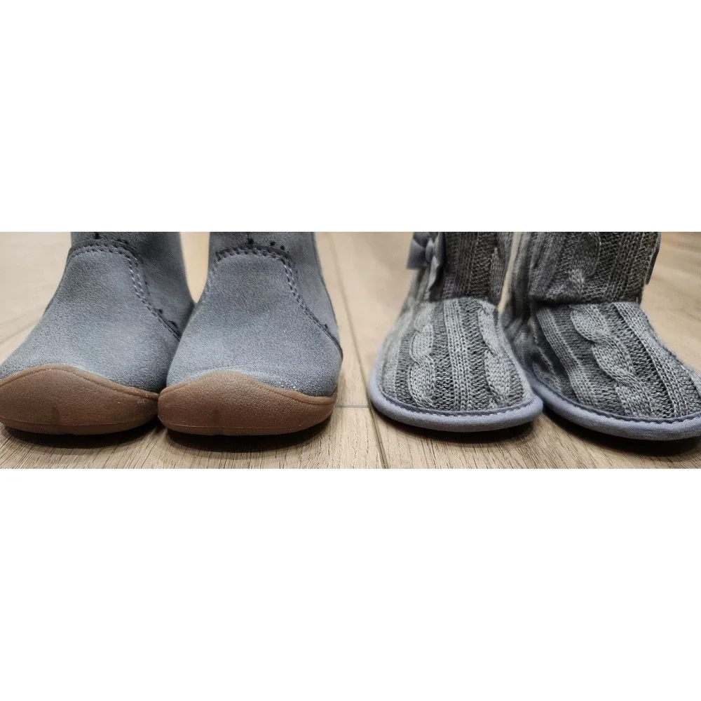 Baby Girls Gray‎ Boots (2 pair) Sparkle Knit Crib Shoes Size 2